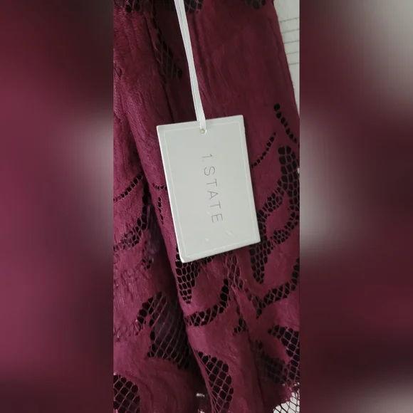 1.State Womens Lace One Shoulder Blouse  - Burgundy NWT SIZE S - Picture 9 of 12